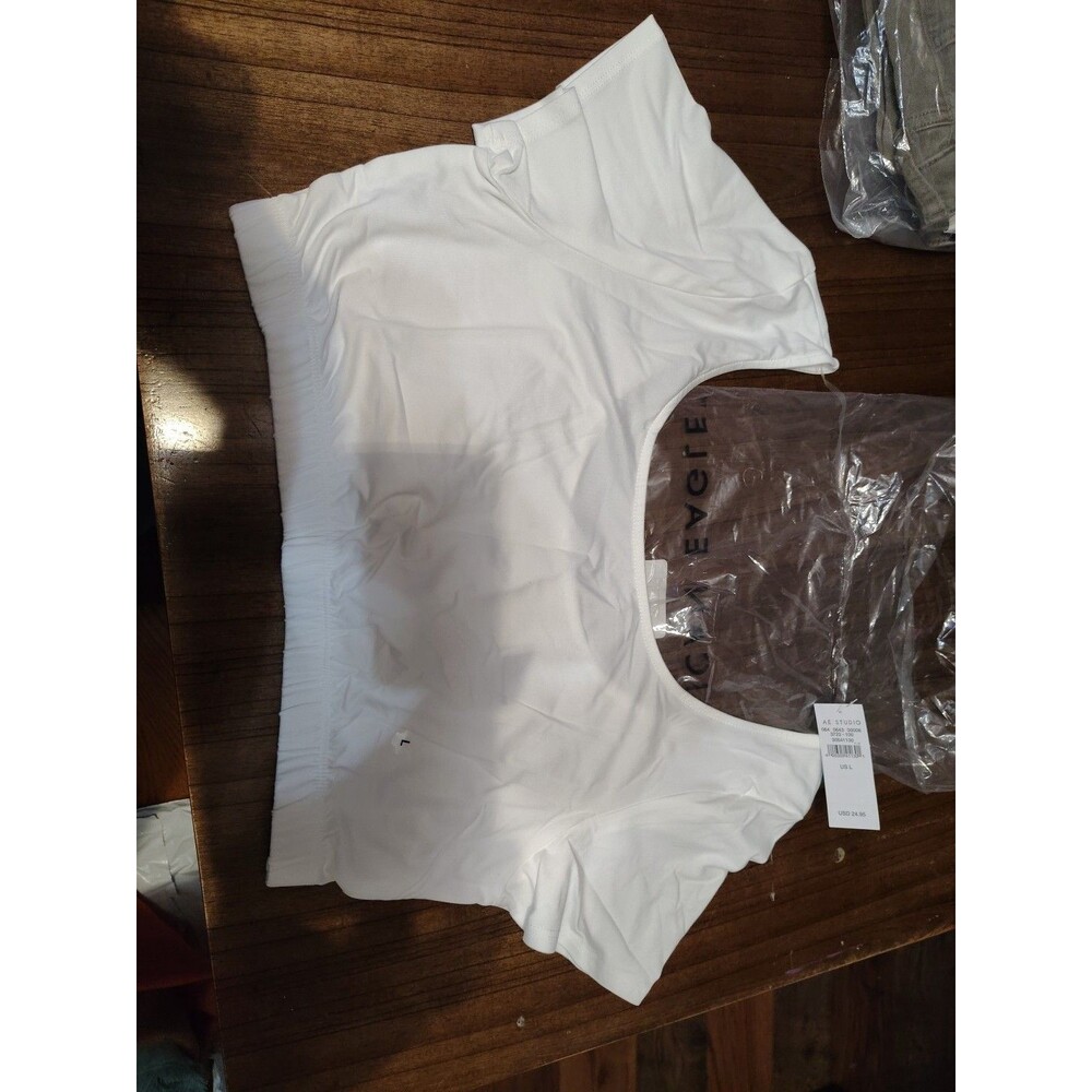 American Eagle  Women's White Cropped Cami Top NWT Large